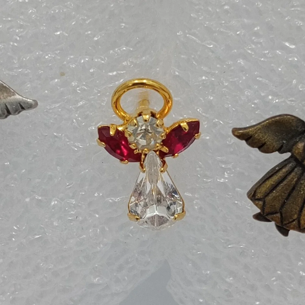 Vintage Angel Pin Lot JJ Rhinestone‎ Brooch Charms Gold Tone